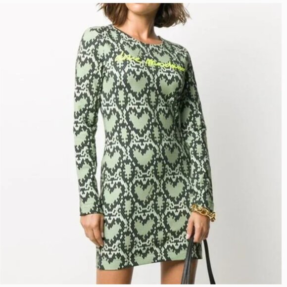 Love Moschino Dresses & Skirts - NWT Love Moschino Heart Logo Long Sleeve Snakeskin Fitted Dress Green Size 4